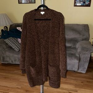 Pol chocolate brown duster length cardigan